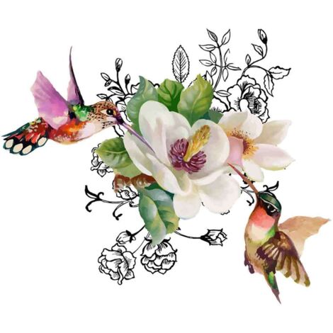 Autocollant de toilette personnalisé Oiseaux et fleurs Salle de bain WC Autocollants muraux autocollants Florals Abattant WC