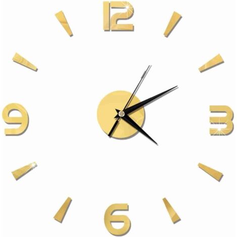 Autocollant d'horloge murale 1mm, miroir en acrylique, décor de montre, bricolage moderne pour maison, bureau (or)