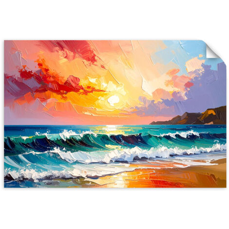 Runa art Tableau Décoration Murale Plage Mer 200x100 cm - 5 Panneaux Deco Toile Prêt à Accrocher