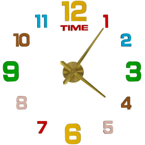Autocollant horloge murale 12 chiffres jaune colore