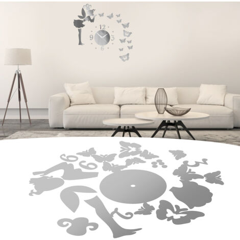 Autocollant Miroir Horloge Ange -bricolageStickers d'horloge murale créatifs3DStickers muraux