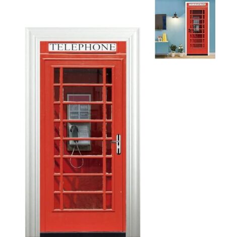 Autocollant mural 3D "Cabines téléphoniques" - Sticker porte trompe-l'œil 77x200cm pour décoration intérieure