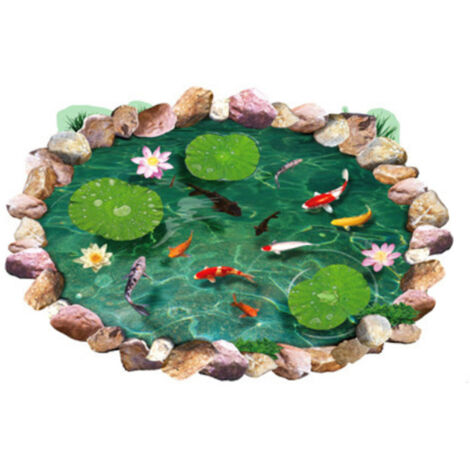 Autocollant Mural 3D Étang à Lotus avec Poissons pour Décoration d'Intérieur Extérieur AY9260