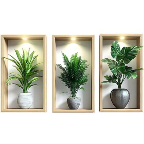 Autocollant Mural 3D Pot de Fleurs, Décor d'Art Mural pour Salon, Chambre, Cuisine ou Salle de Bain