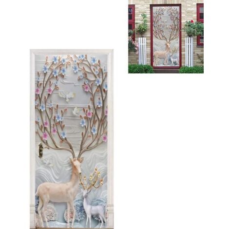 Autocollant Mural 3D Trompe-l'œil Wapiti - Décoration Maison, Sticker Porte, Poster Artistique