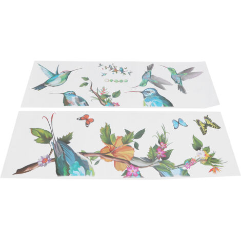 Autocollant mural adhésif motif branches d'arbres avec papillons colorés et oiseaux, décoration de chambre
