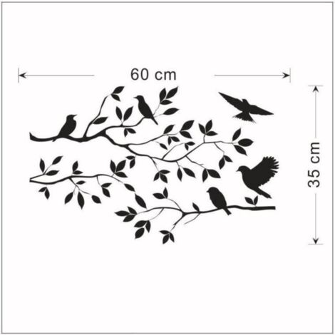 Autocollant mural arbre avec oiseaux en vinyle noir, amovible et repositionnable, idéal pour chambre ou salon – grand format