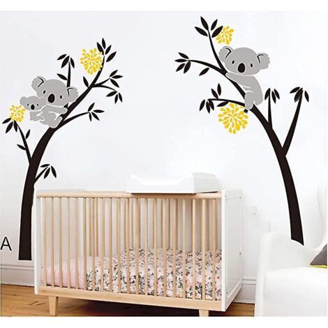 autocollant Mural Arbre Koala (jaune) Autocollant Mural Animal Bricolage, Chambre D'enfant Bb Chambre D'enfant, Dcoration Murale De Salon