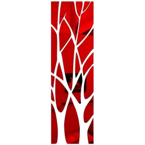 Autocollant mural de miroir 3D , autocollant de mur de miroir acrylique amovible auto-adhésif, bâton d'art mural pour la décoration de chambre à coucher de salon à la maison ，100x28cm(rouge)