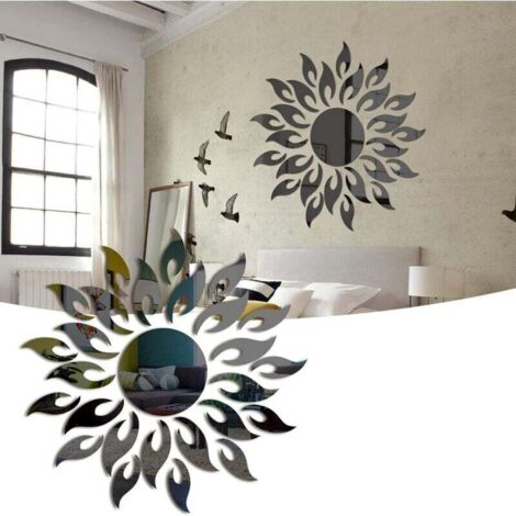 Autocollant Mural de Miroir Décoratif Bricolage Tournesol,3D Acrylique Soleil Fl Miroir Salon Chambre Art Déco Sticker Mural  (Noir)