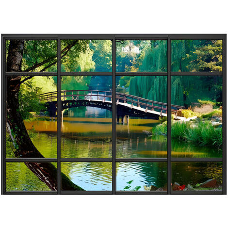 Autocollant mural jardin japonais en trompe l'oeil