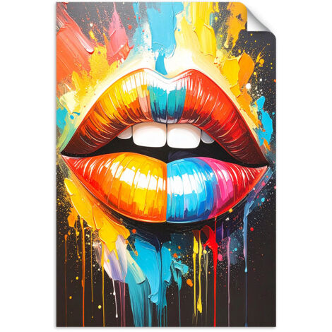 Autocollant mural Lèvres colorées avec effet peinture à l'huile 90x130