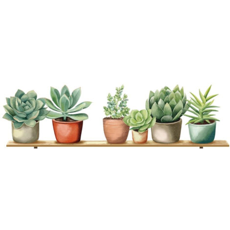 Autocollant mural pots de plantes aquarelle