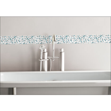 Autocollant Mural Terrazo 5 cm x 180 cm, Listel Adhésif Décoratif Bleu Canard et Gris, Décoration Murale Facile et Rapide.