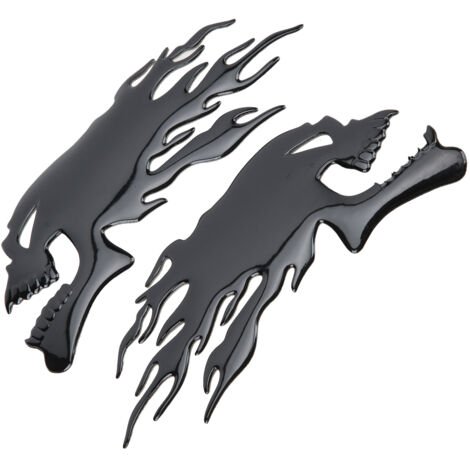 Autocollant Réservoir Moto 3D Flamme Crâne - Décor Motard Noir - 2 Pièces