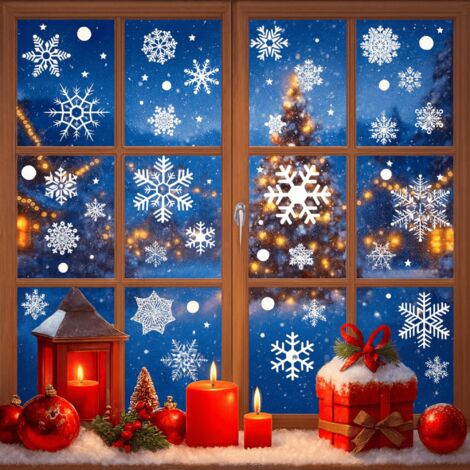 Autocollant Sticker Noel - 9 plaques flocons de neige étoile pour fenêtre vitre miroir frigo décoration intérieur Noël électrostatique réutilisable Phonillico®