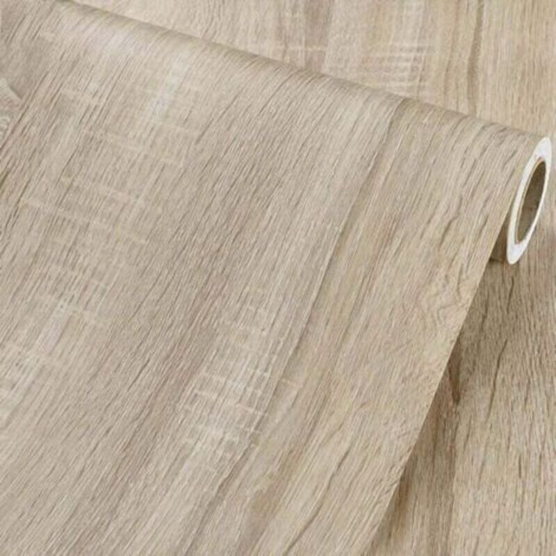 Autocollant vinyle imitation bois clair, 40 cm x 500 cm, amovible et imperméable, pour une application précise et sans bulles. Convient aux armoires
