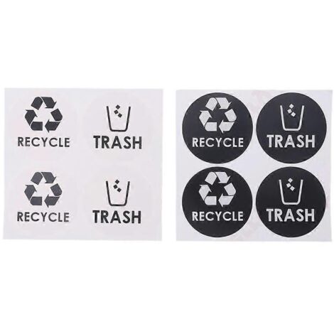 Autocollant vinyle symbole recyclage poubelle déchet, lettrage adhésif pour conteneur poubelle, décalcomanie signalétique écologique.