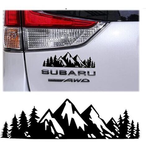 Autocollant Voiture Montagnes Forêt en Vinyle Résistant aux Intempéries - Décoration Haut de Gamme pour Camping Car, SUV, Camion - Taille Universelle 17,5×5 cm (Noir)