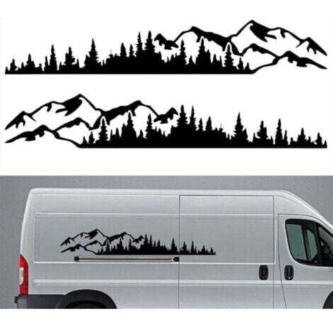 Autocollant voiture noir en vinyle – Montagne & forêt, lot de 2, pour vitre, pare-chocs, porte ou kayak, décoratif et résistant