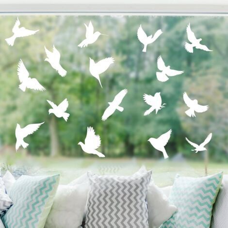 Autocollants Anti-Collision Oiseaux – 16 Stickers Réutilisables Électrostatiques, Motifs d’Oiseaux Variés, Grands Formats Translucides pour Fenêtres et Portes Vitrées Intérieures & Extérieures