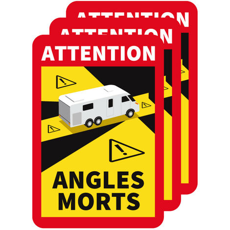 Autocollants Attention Angles Morts Camping.Car (M0379). Lot de 3 . - Lot de 3