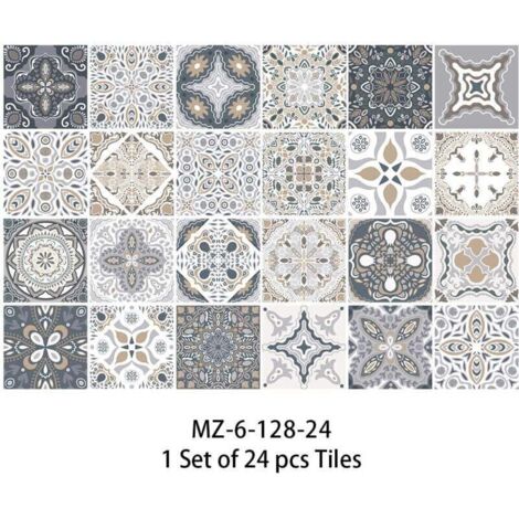 Autocollants Carrelage Salle de Bain Cuisine 24 Pièces 15x15 cm PVC Imperméable Motif Ciment Mosaïque Ortviai