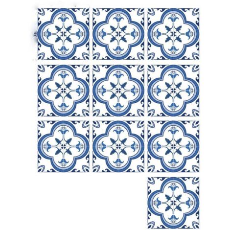 Autocollants Carrelage Salle de Bain et Cuisine 10 Pcs 20x20 cm - Décoration murale en carrelage mosaïque PVC imperméable style carreaux de ciment Azulejos