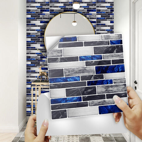 Autocollants carrelage salle de bain et cuisine 10 pièces 10x10 cm - Décoration murale adhésive en PVC imperméable Carreaux de ciment mosaïque