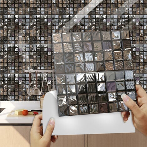 Autocollants carrelage salle de bain et cuisine 10 pièces 15x15cm - Décoration murale adhésive en PVC imperméable Carreaux de ciment mosaïque.