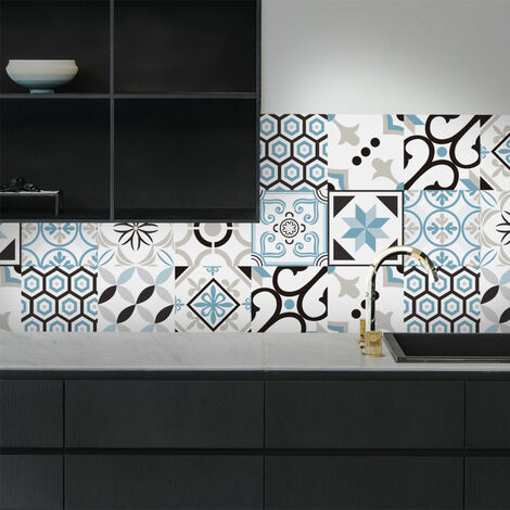 Autocollants carrelage salle de bain et cuisine 20 pièces 10x10 cm - Décoration murale adhésive en PVC imperméable Carreaux de ciment mosaïque,
