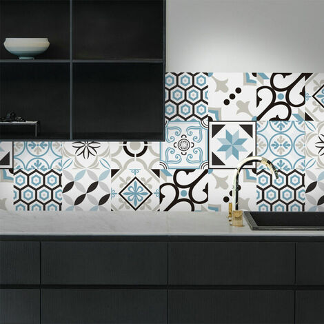 Autocollants carrelage salle de bain et cuisine 20 pièces 10x10 cm - Décoration murale adhésive en PVC imperméable Carreaux de ciment mosaïque
