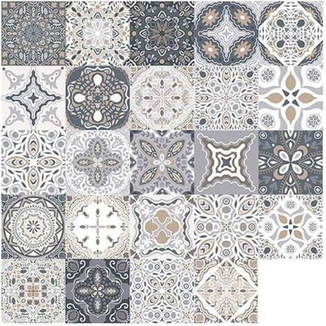 Autocollants de carrelage imperméables AMOUNE - 48pcs - gris - 15x15cm