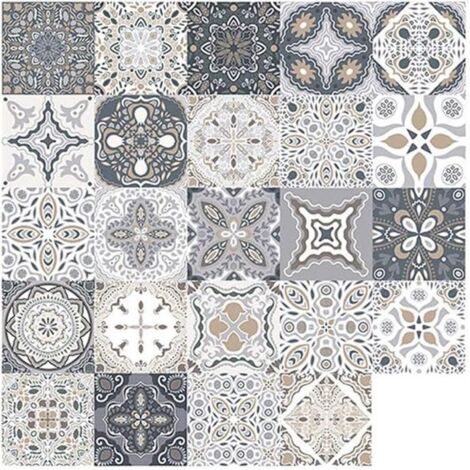 Autocollants de carrelage imperméables AMOUNE - 48pcs - gris - 15x15cm