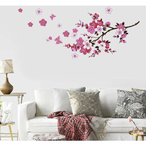 Autocollants de mur de fleur de Sakura - Amovible Branche d'arbre de fleur de cerisier Décalcomanies murales - bricolage Home Decor papier peint pour chambre salon de chambre d'enfants -