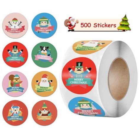 Autocollants de Noël - 500 pièces - Ronds - Papier kraft - Auto-adhésifs