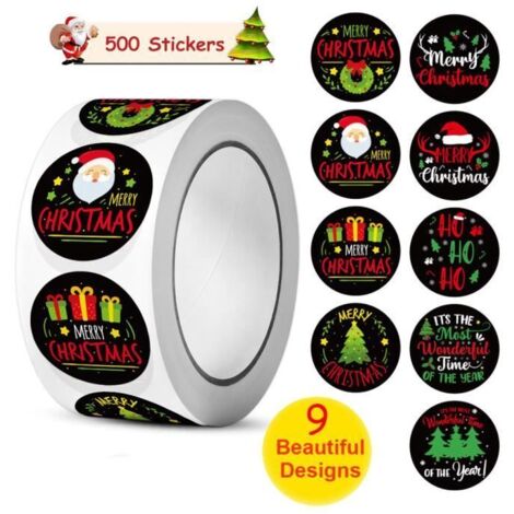 Autocollants de Noël - 500 pièces - Ronds - Papier kraft - Auto-adhésifs