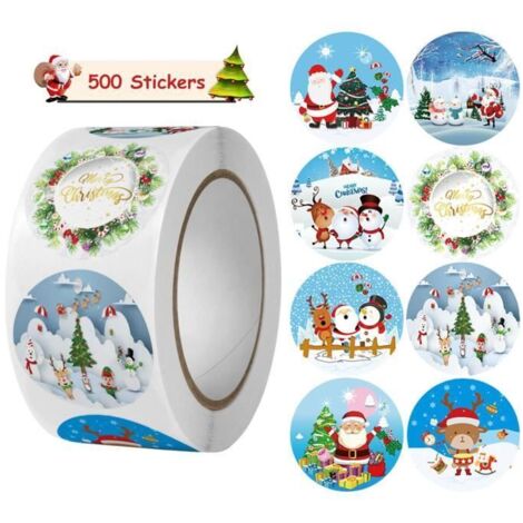 Autocollants de Noël - Décoration festive - 500 pièces - Forme ronde - Adhésifs - Pour enfants