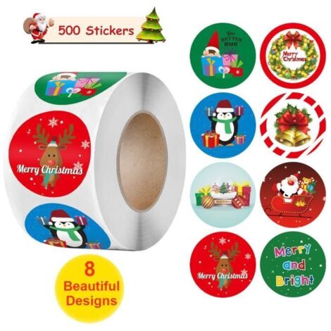 Autocollants de Noël - Décoration festive - 500 pièces - Forme ronde - Papier kraft - Autoadhésifs