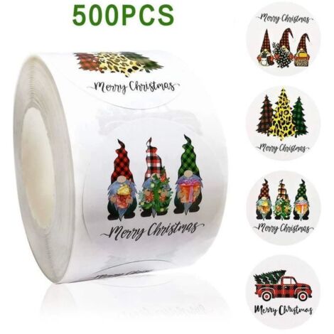 Autocollants de Noël - Étiquettes rondes adhésives - 500 pièces - 2,5 cm - Papier kraft
