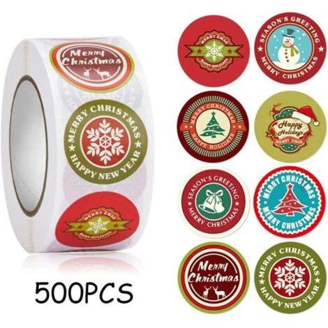 Autocollants de Noël - Non spécifié - Étiquettes rondes - 500 pièces - 2,5 cm - Papier kraft