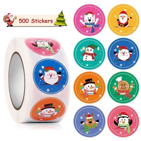Autocollants de Noël - Non spécifié - Étiquettes rondes - 500 pièces - Papier kraft - 2,5 cm