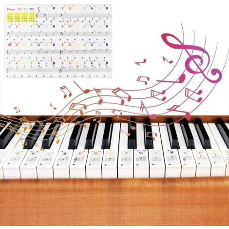 Autocollants de Piano,Autocollant Coloré pour Piano Musique Piano Auto-adhésif Sticker de Remplacement pour 37/49/61/88 Claviers Clés électronique Transparent et Amovible Réutilisable