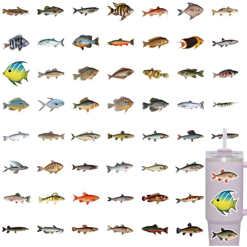 Autocollants de poissons de mer, autocollants de poissons drôles - 110X Autocollants de pêche Cadeaux de fête pour guitare, skateboard, téléphone,