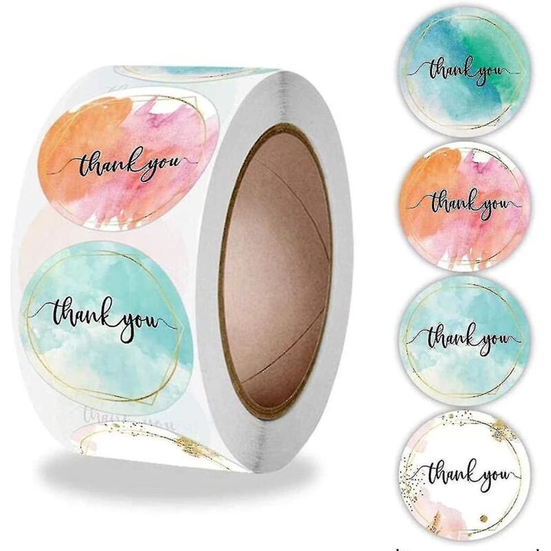 Autocollants de remerciement - 500 pièces pour emballage cadeau avec étiquettes aquarelles (1 rouleau d'autocollants)