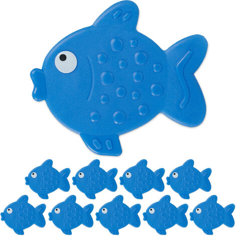 Autocollants de salle de bain antidérapant, lot de 10, Design poissons, avec ventouses, enfants, bleu