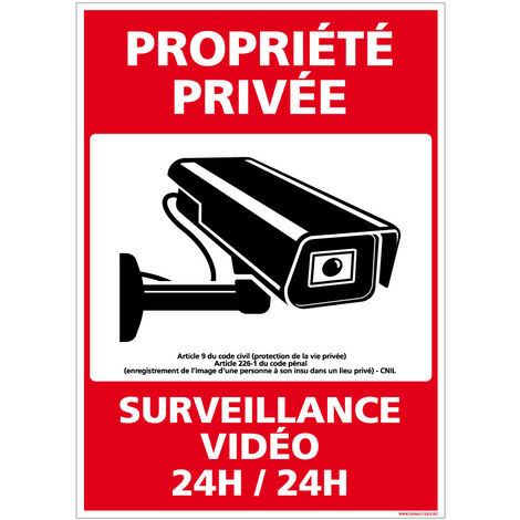 Autocollants de Signalisation Souple – Panneaux de Signalisation Autocollants – Plusieurs tailles au choix – Signalisation Française - Propriété privée, surveillance vidéo 24h/24h - 150 x 210 mm