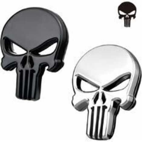 Autocollants de Voiture de Crâne 3D - Argenté et Noir - Autocollants de Voiture Tête de Mort en Métal Style de Punk pour Décoration de 4 Pièces