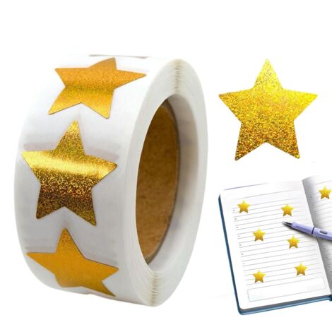 Autocollants Étoiles Or,500 Étiquettes Autoadhésives Pailletées Loisirs Créatifs,Rouleau D'Autocollants  Pour Récompenses Scolaires Élèves Parents Livres Tasses