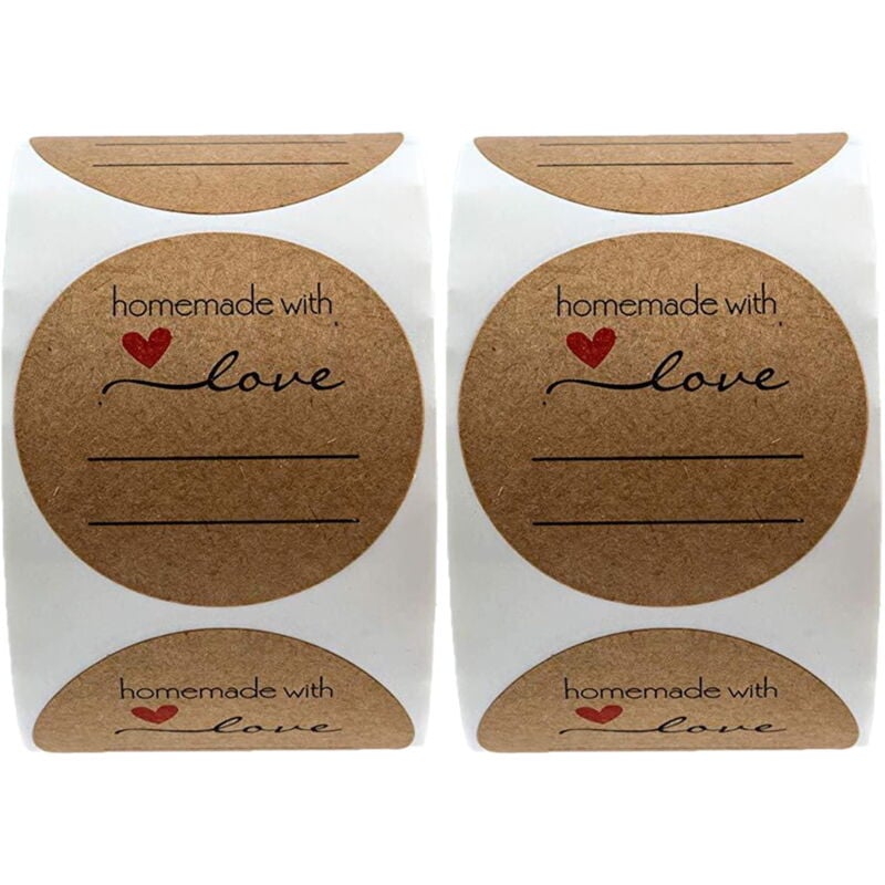 Autocollants Kraft brun naturel de 5 cm (500 par rouleau), autocollants faits maison avec lignes d'écriture (adhésif permanent) pour les commerçants,